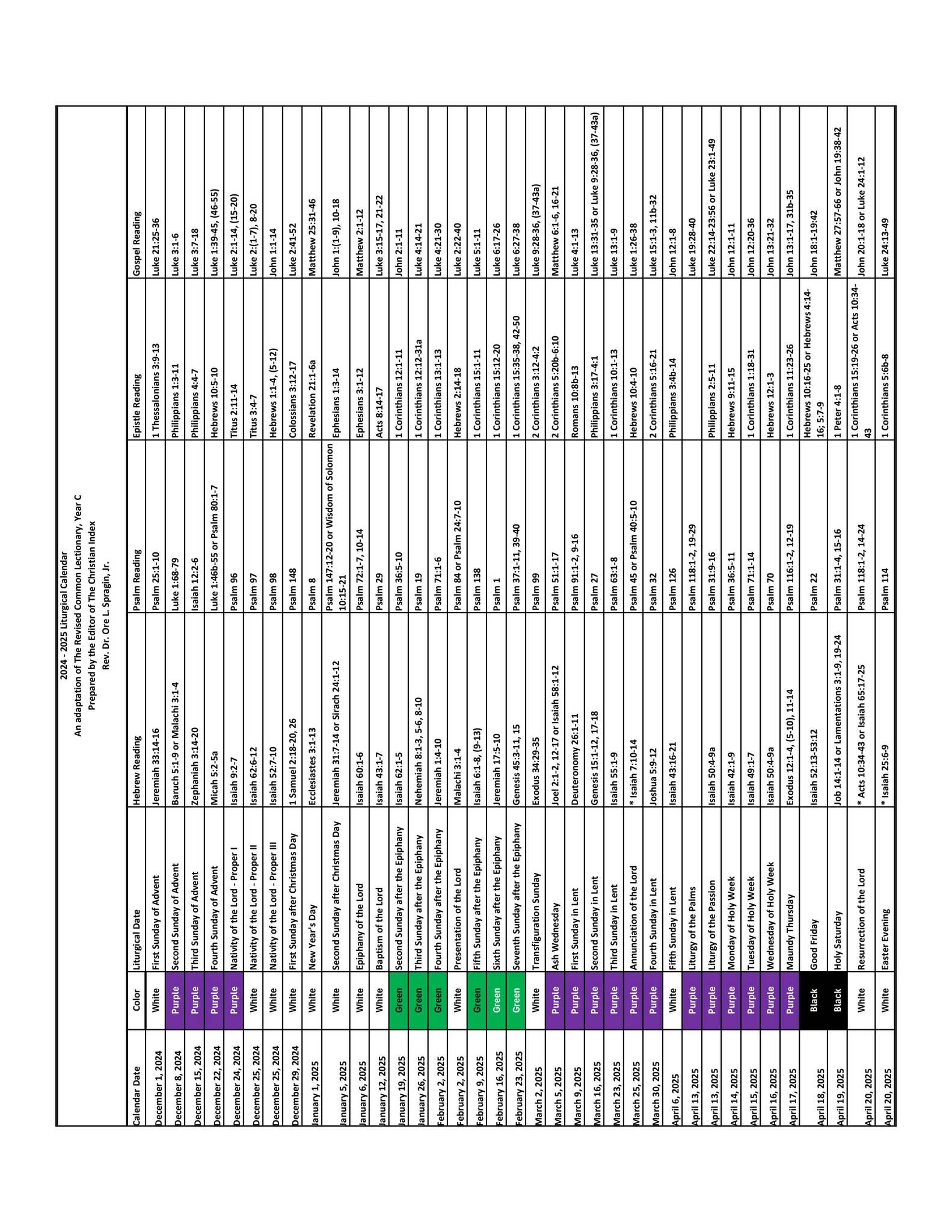 October Liturgical Calendar 2025