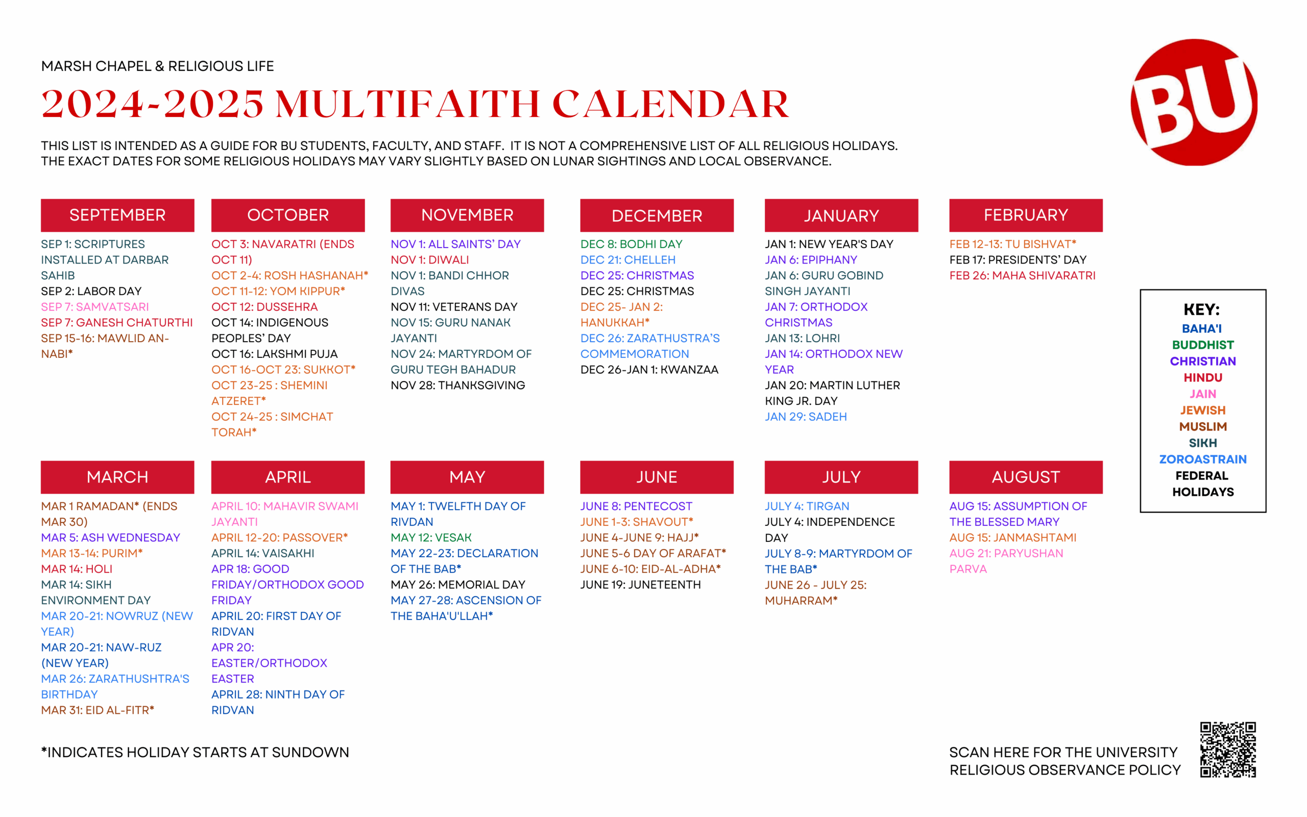 2024 2025 MULTIFAITH CALENDAR 1 Marsh Chapel Boston University