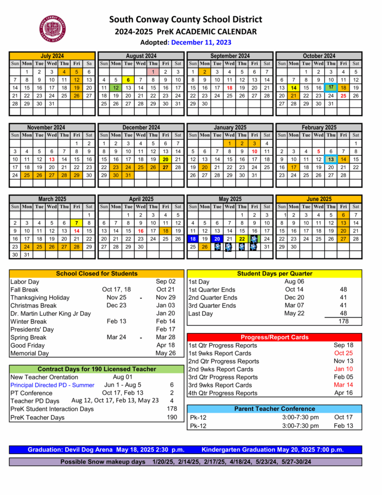 2024 2025 PreK Academic Calendar Morrilton Elementary