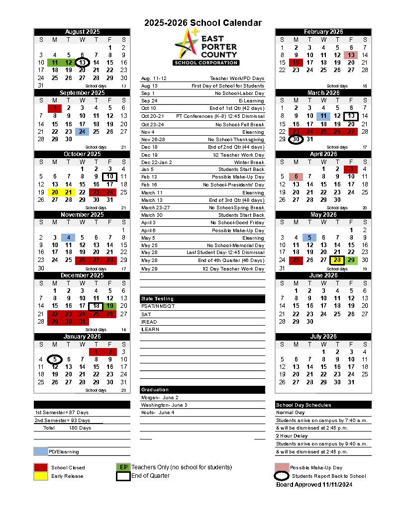 2025 2026 School Calendar Morgan Twp Elementary School