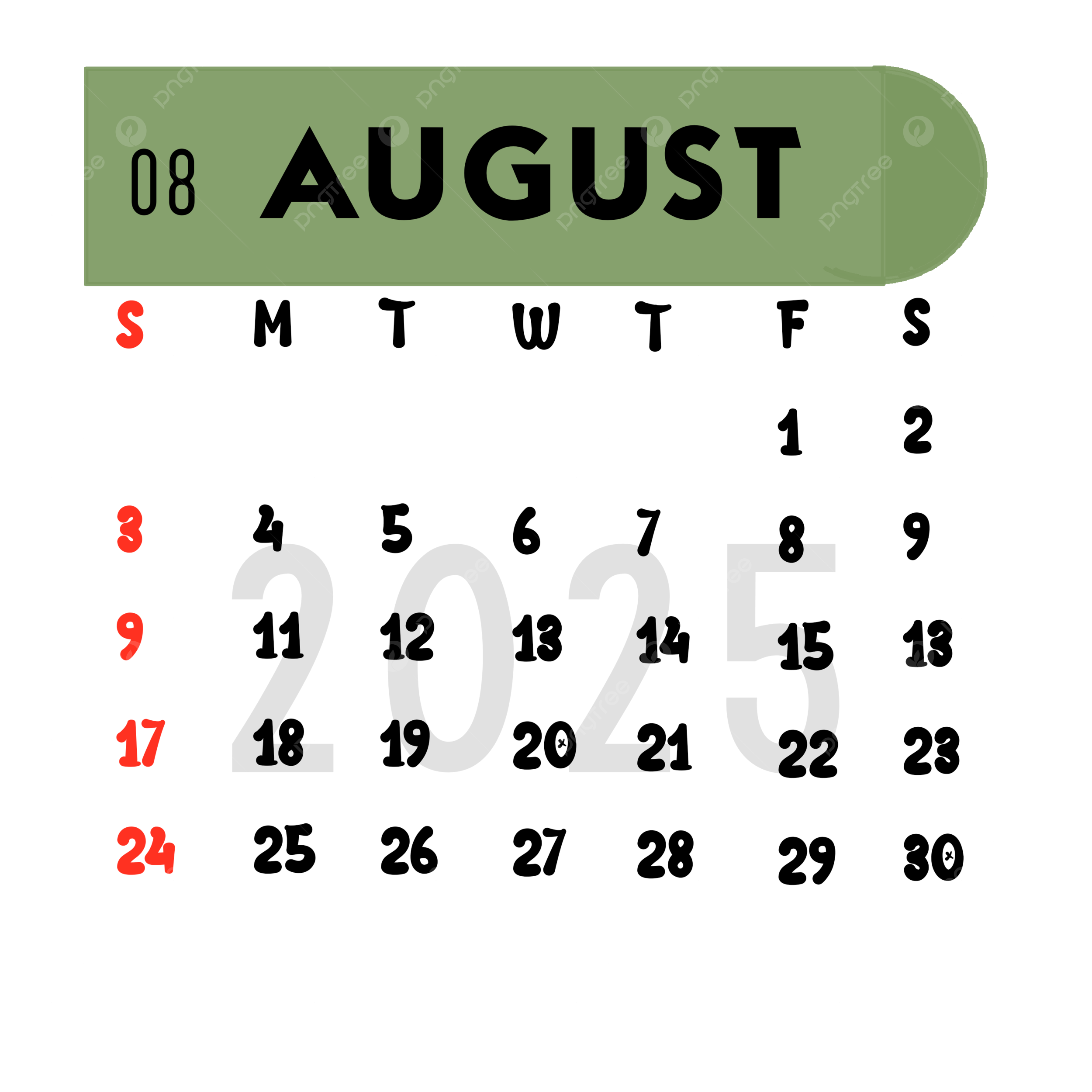 2025 August Calendar 2025 August 2025 Calendar Calendar PNG Transparent Clipart Image And PSD File For Free Download
