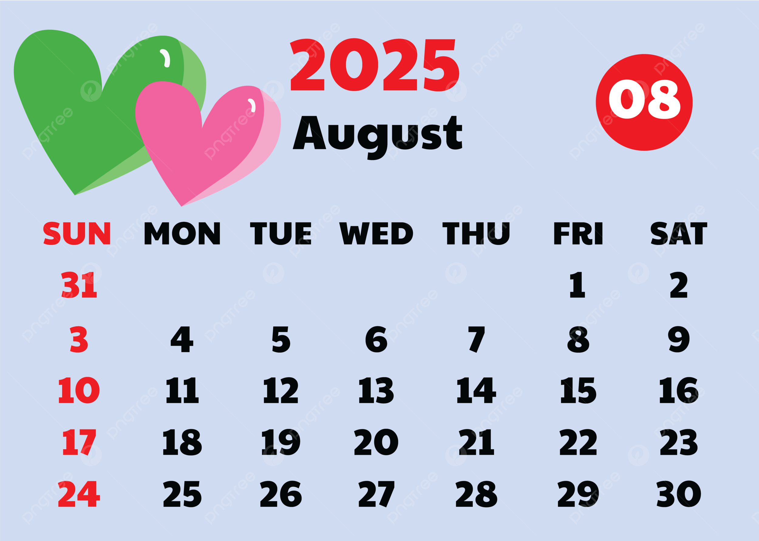 Day Calendar August 2025