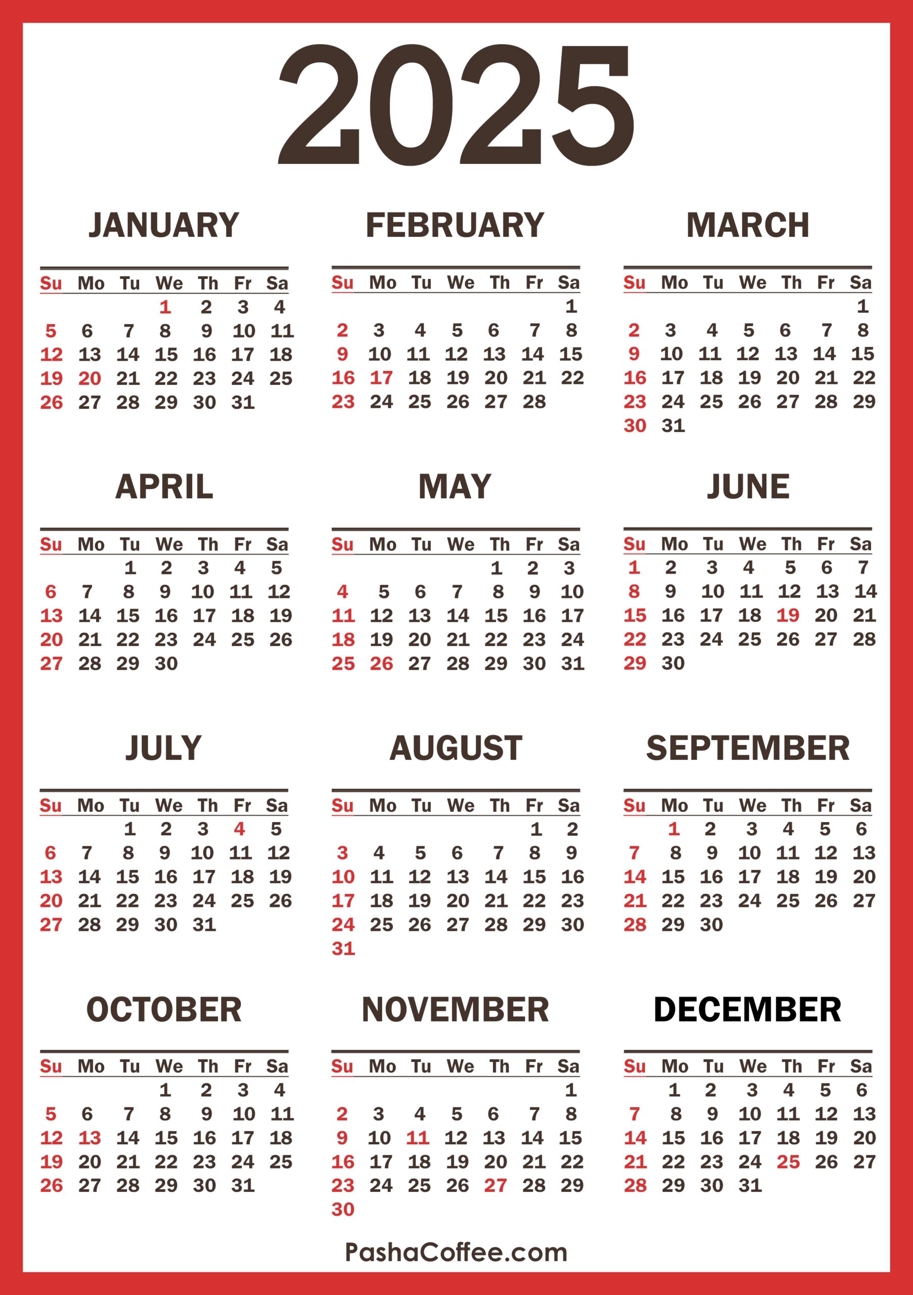 2025 Calendar With Holidays PashaCoffee