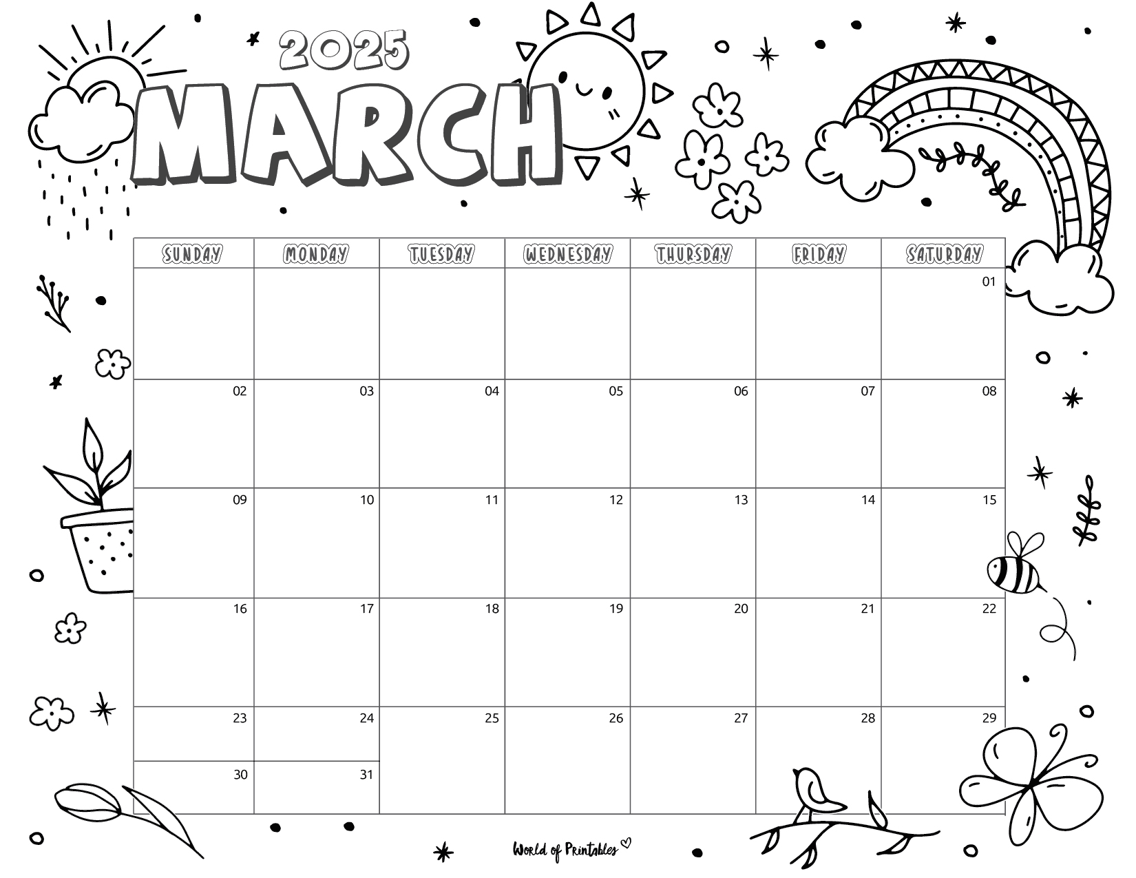 October 2025 Calendar Coloring Page