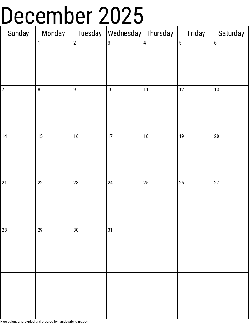 Small December 2025 Calendar