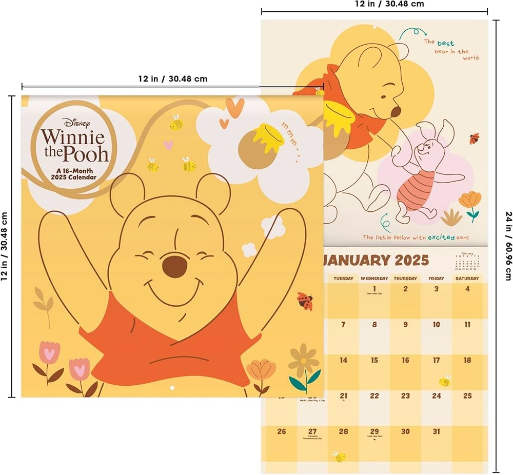 Winnie The Pooh Calendar 2025 October Black And White Dates
