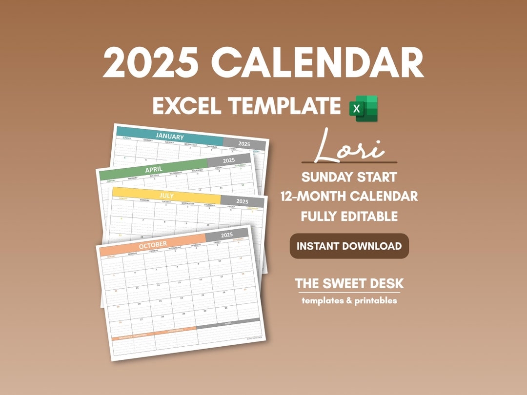 2025 Excel Calendar Template Calendar Printable Sunday Start 