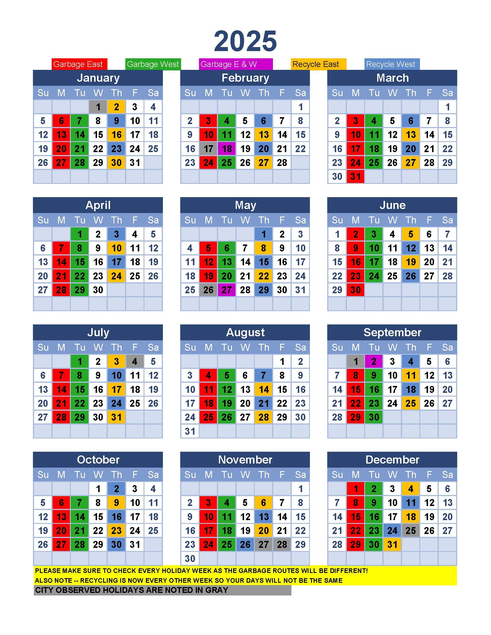 2025 Garbage Calendars Are Available For Printing City Of Hull