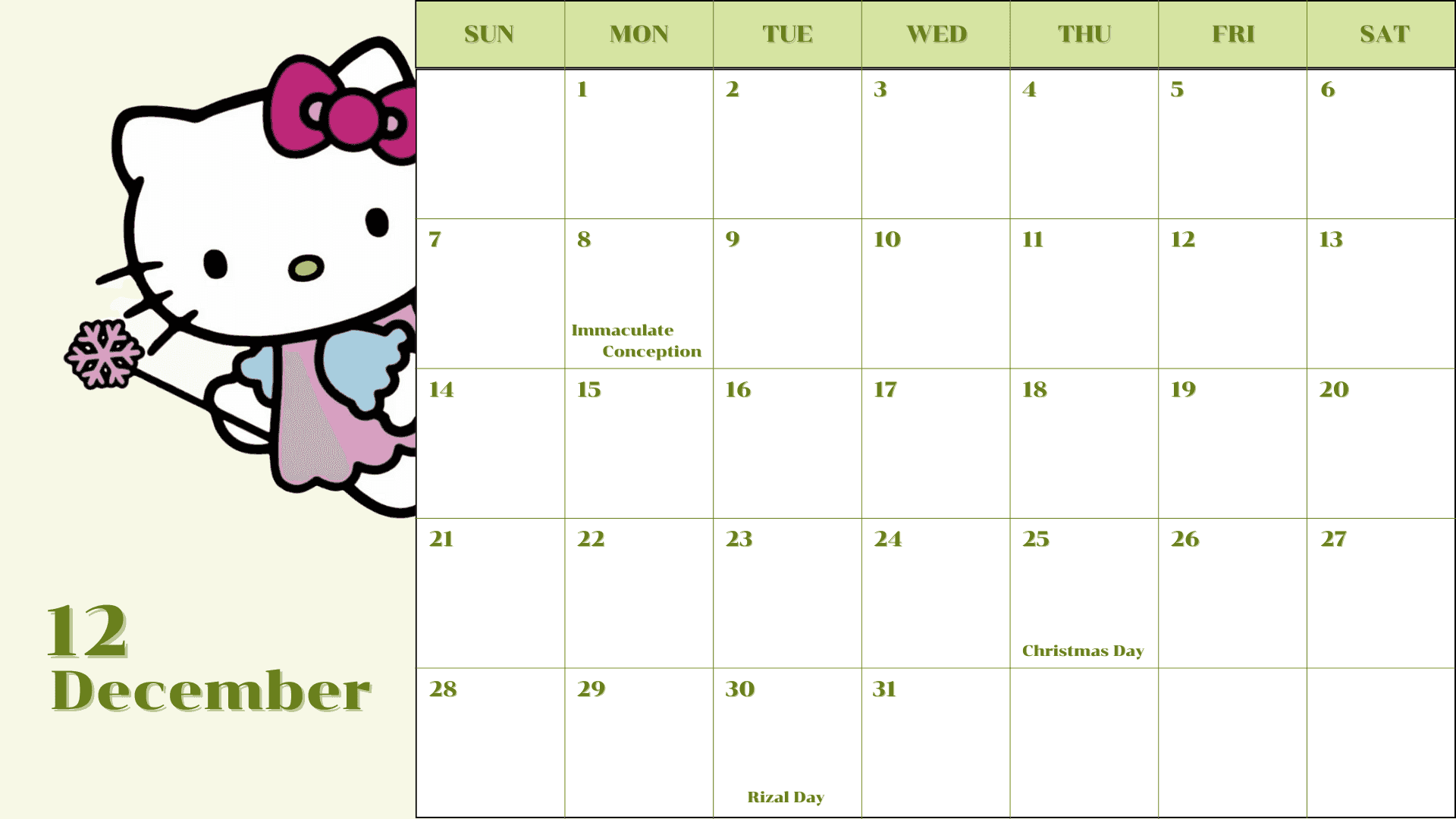Sanrio October 2025 Calendar