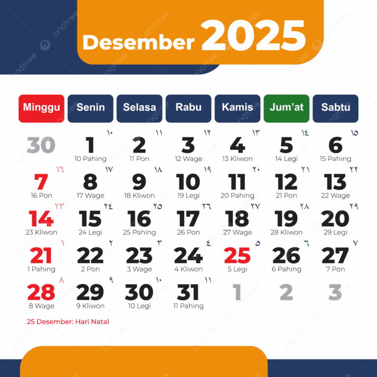 2025 Indonesian Calendar For December Complete With Blue And Yellow National Holidays Vector 2025 Calendar Indonesian Calendar December PNG And Vector With Transparent Background For Free Download