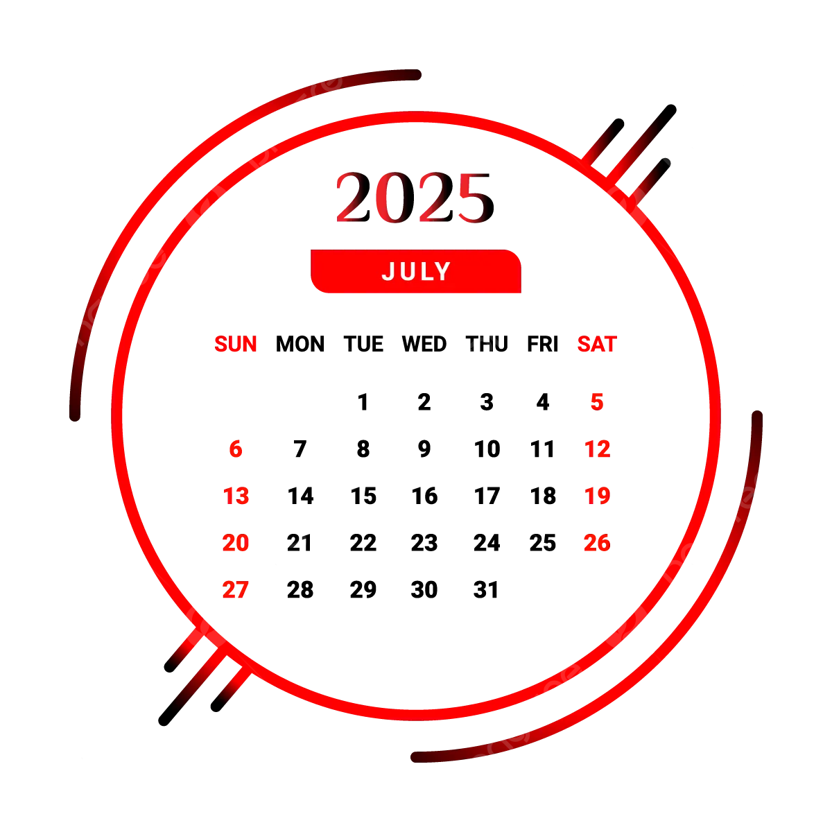 Black Calendar July 2025