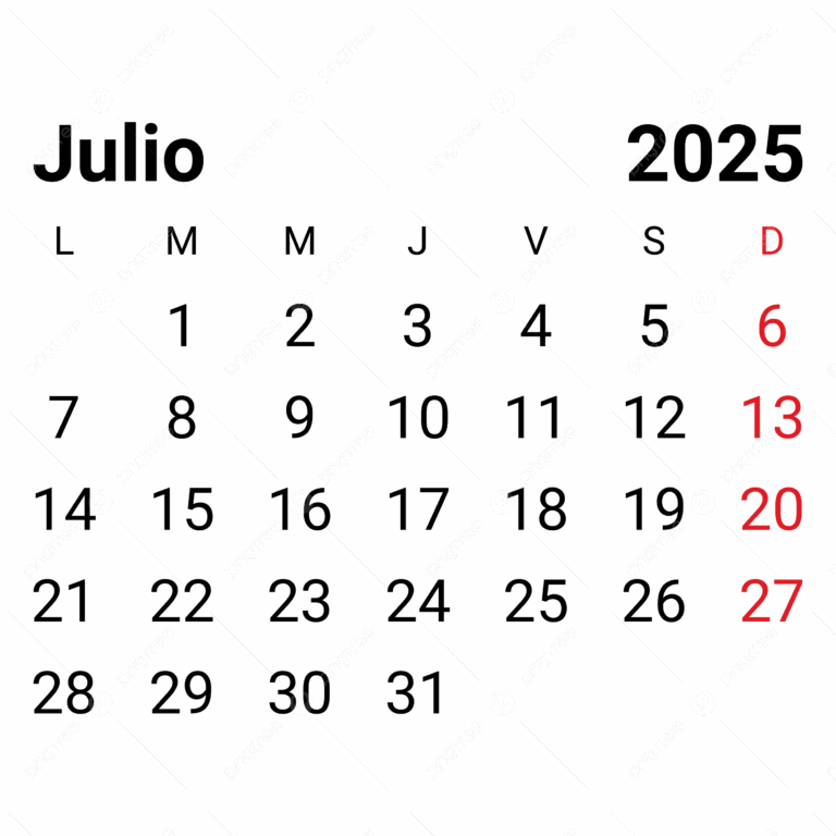 2025 July Spanish Monthly Calendar Vector 2025 July Spanish 