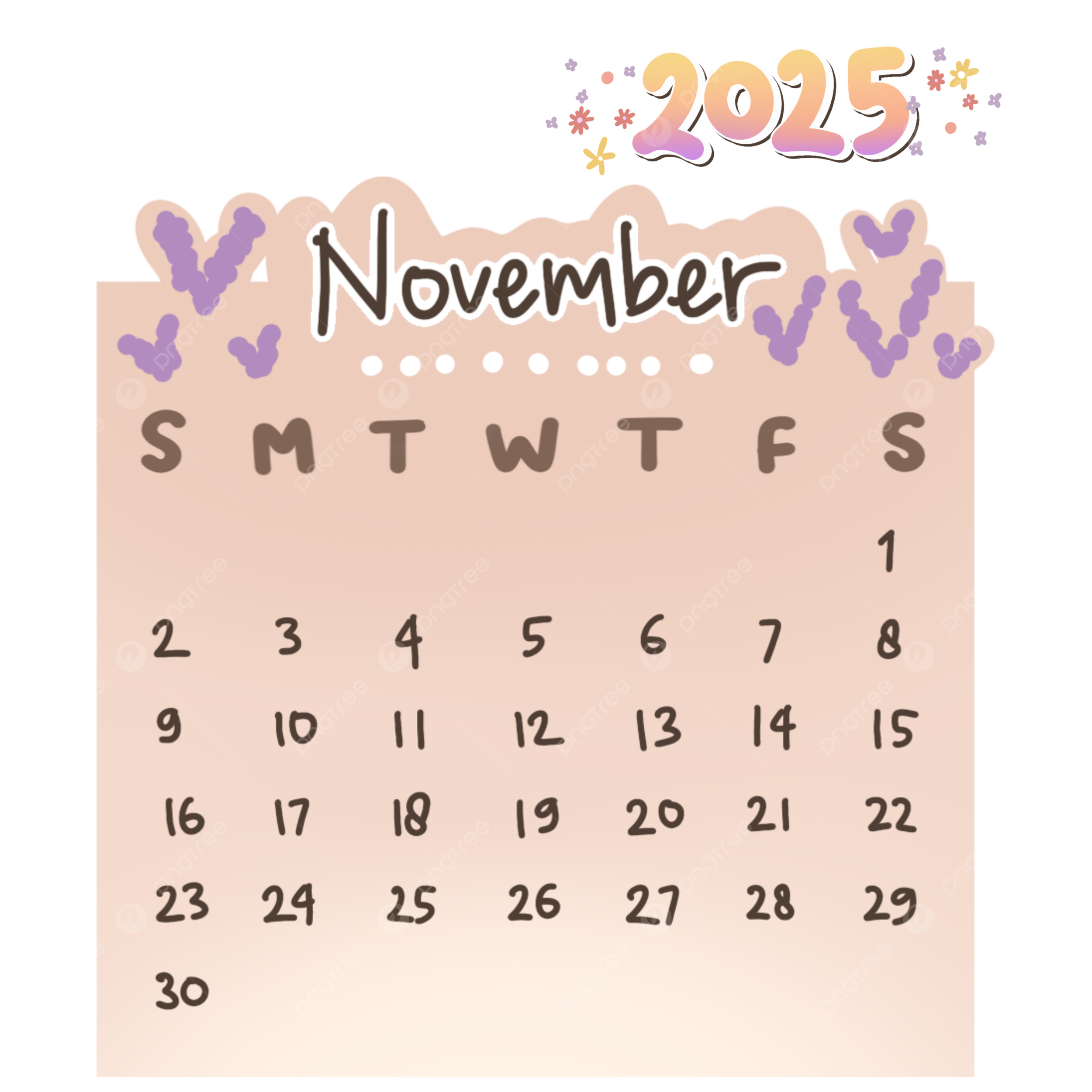 2025 November Calendar Monthly Cute Flowers Theme Hand Drawing Printable 2025 Calendar November 2025 November Calendar PNG Transparent Clipart Image And PSD File For Free Download