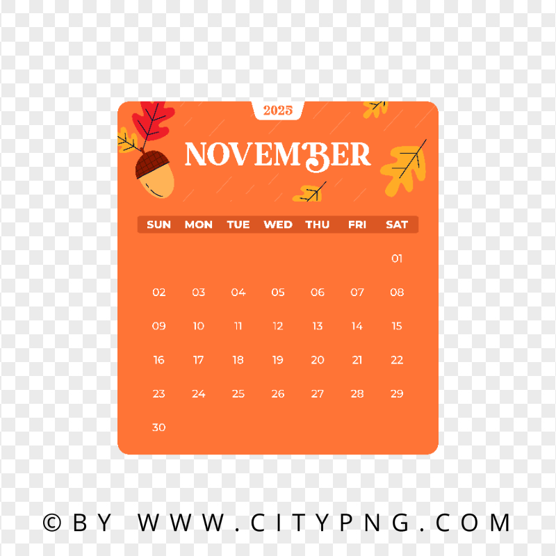 November Calendar Clipart 2025