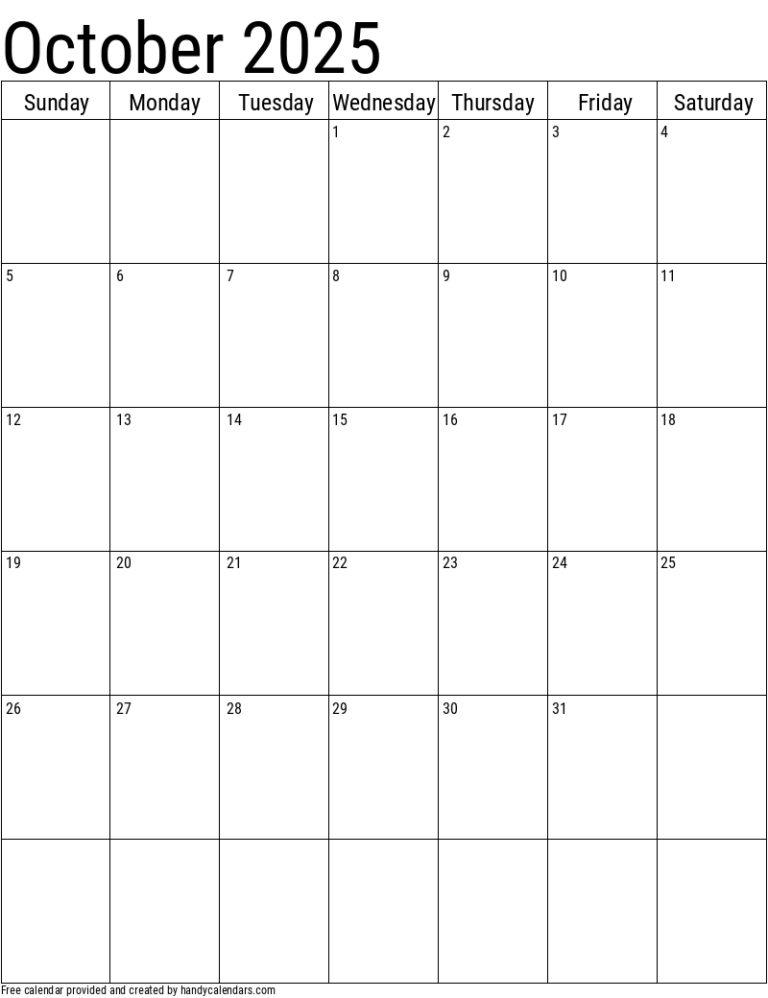 2025 October Calendars Handy Calendars