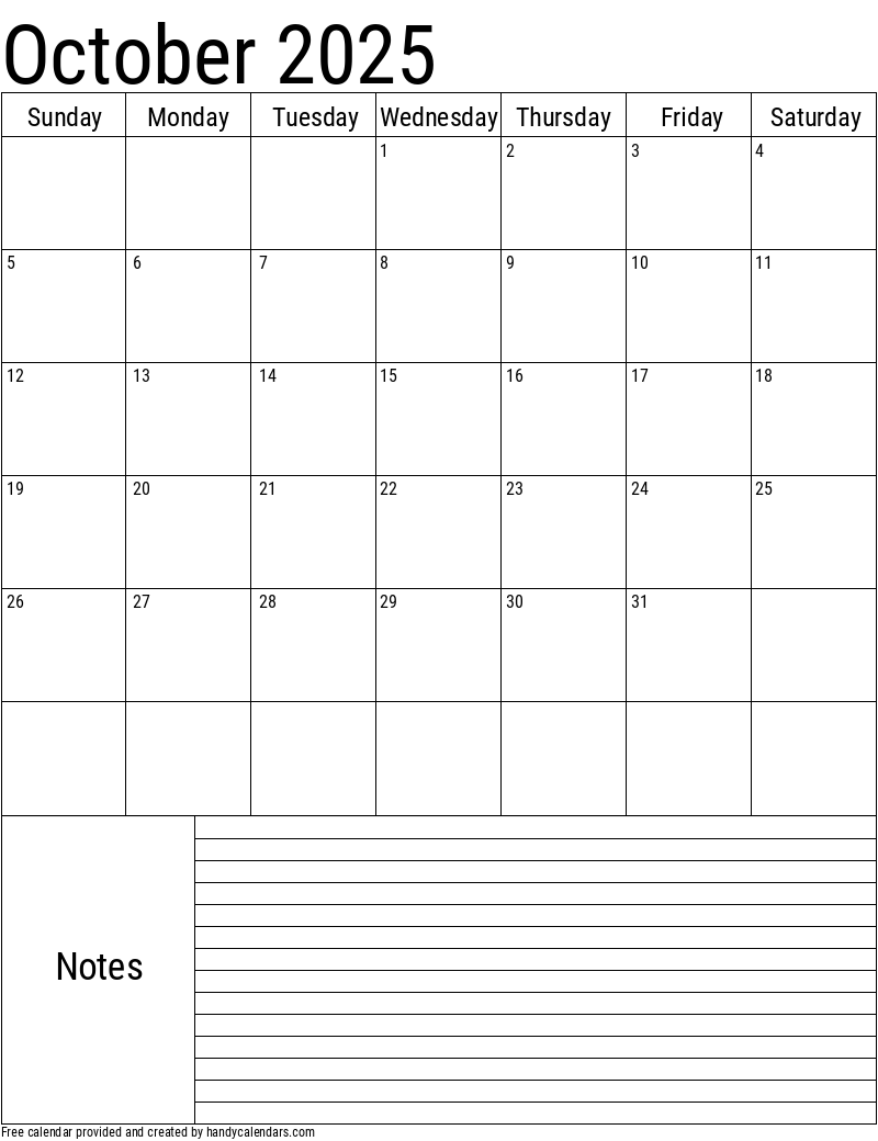 National Calendar October 2025