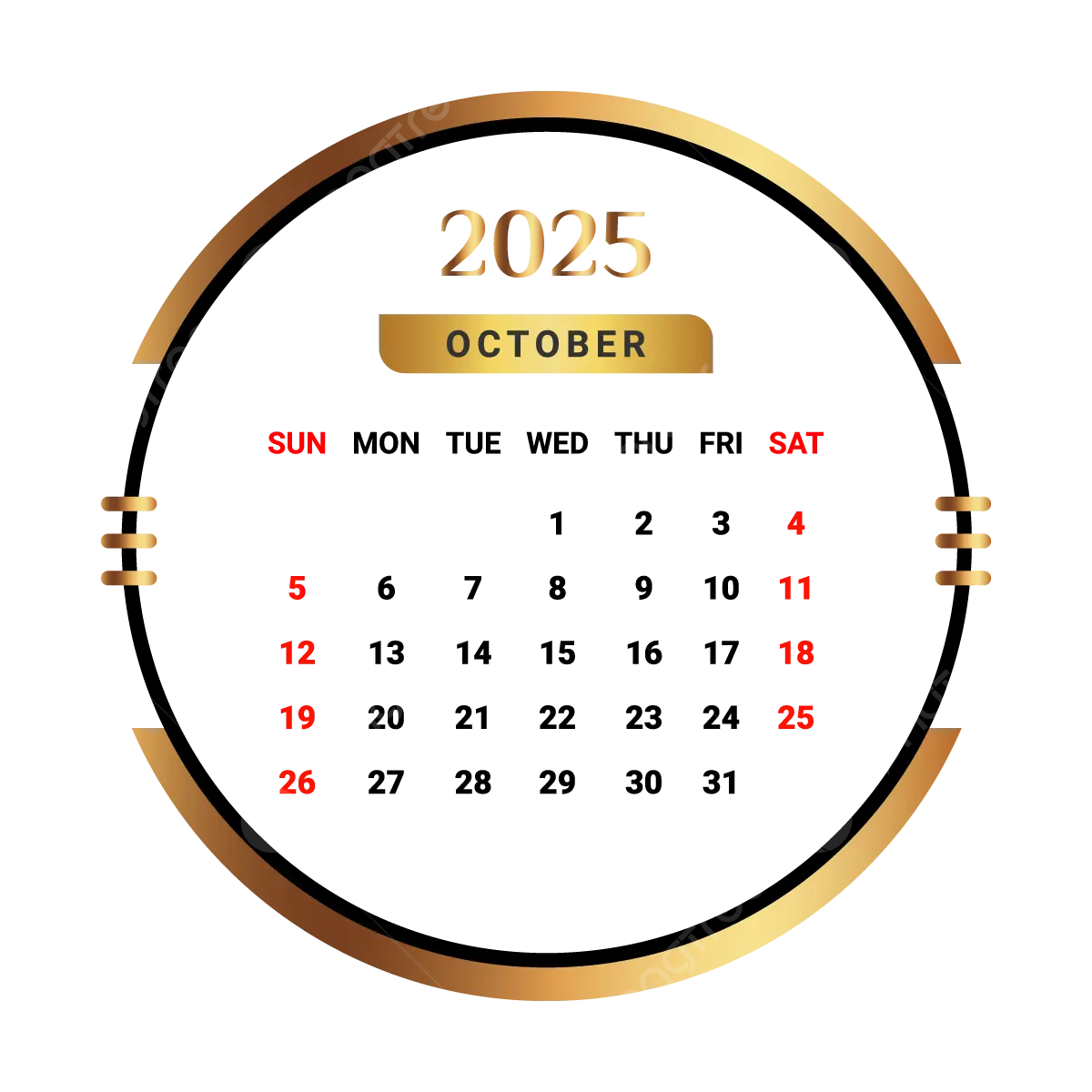 2025 October Calendar Png