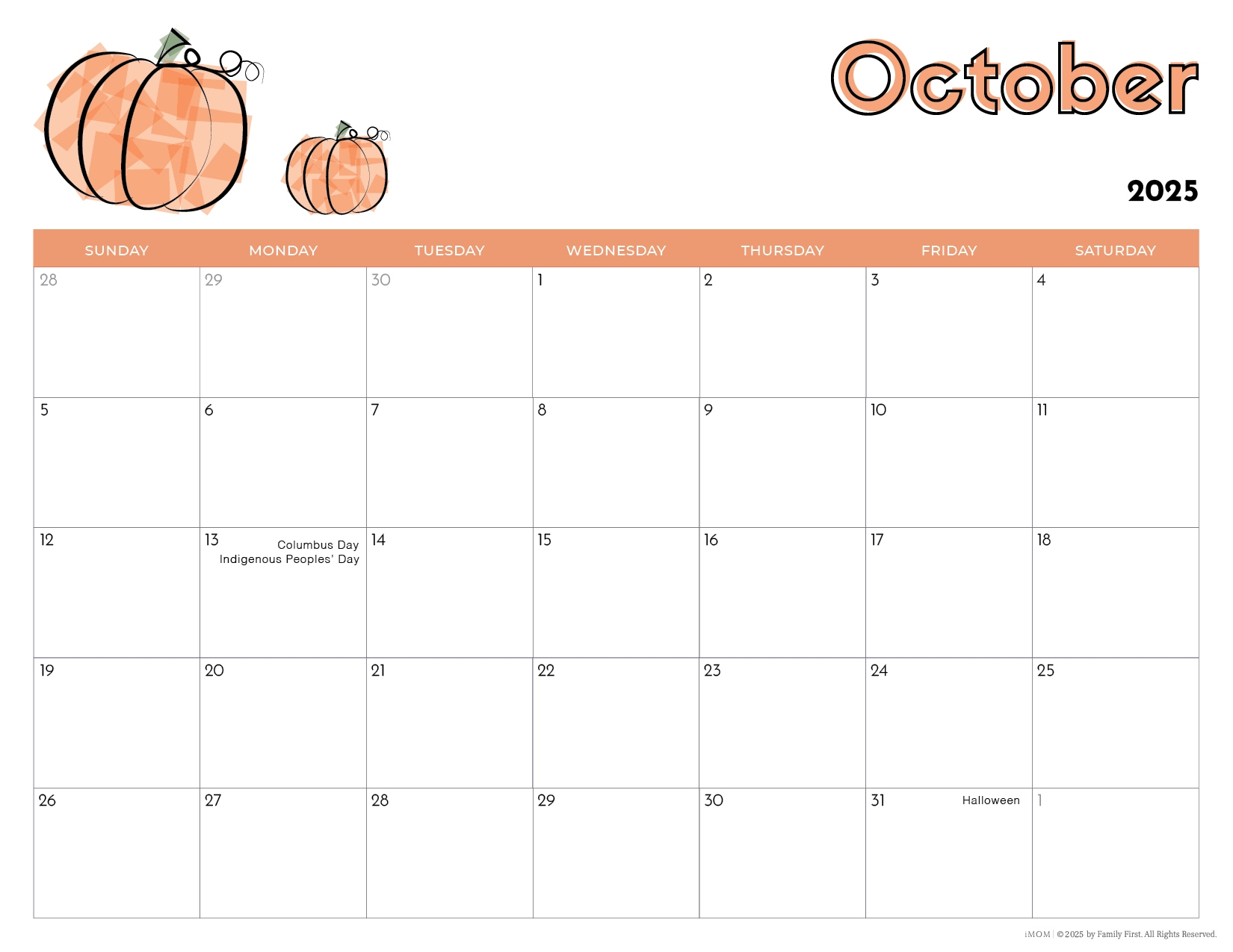 October 2025 Calendar For Kids