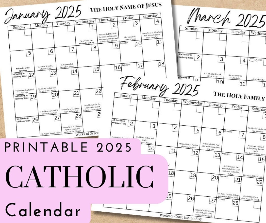 2025 Printable Catholic Monthly Calendar Liturgical Calendar 
