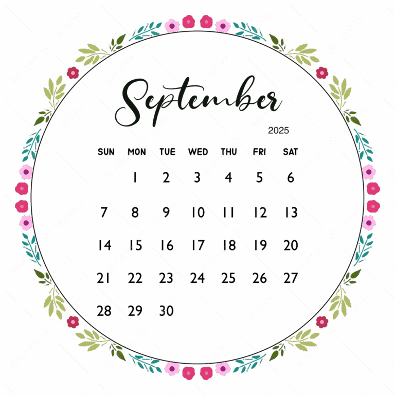 2025 September Month Calendar With Circle Flower Frame 2025 