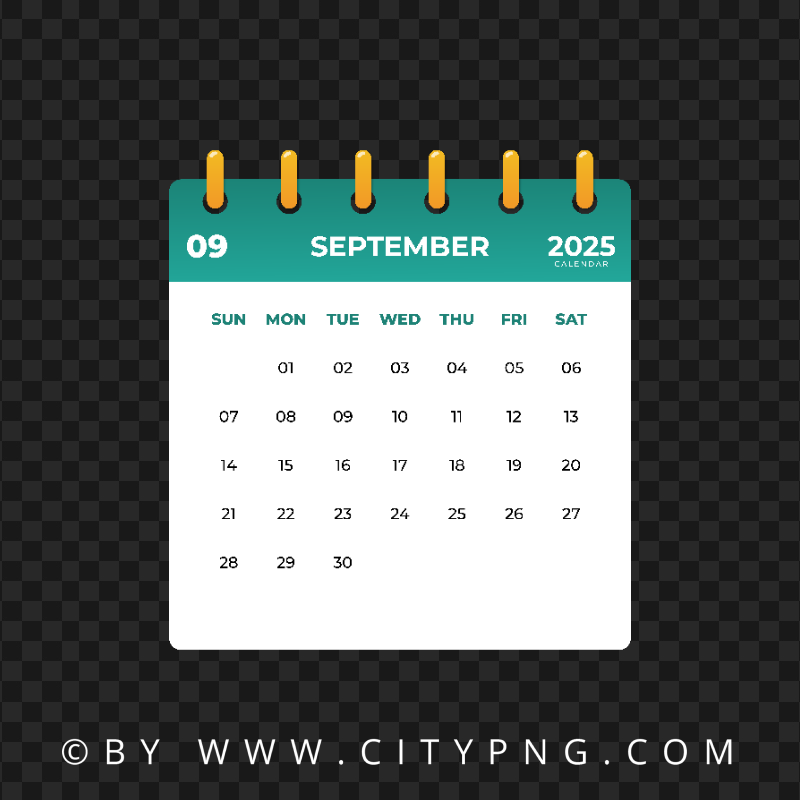 September Calendar 2025 Png