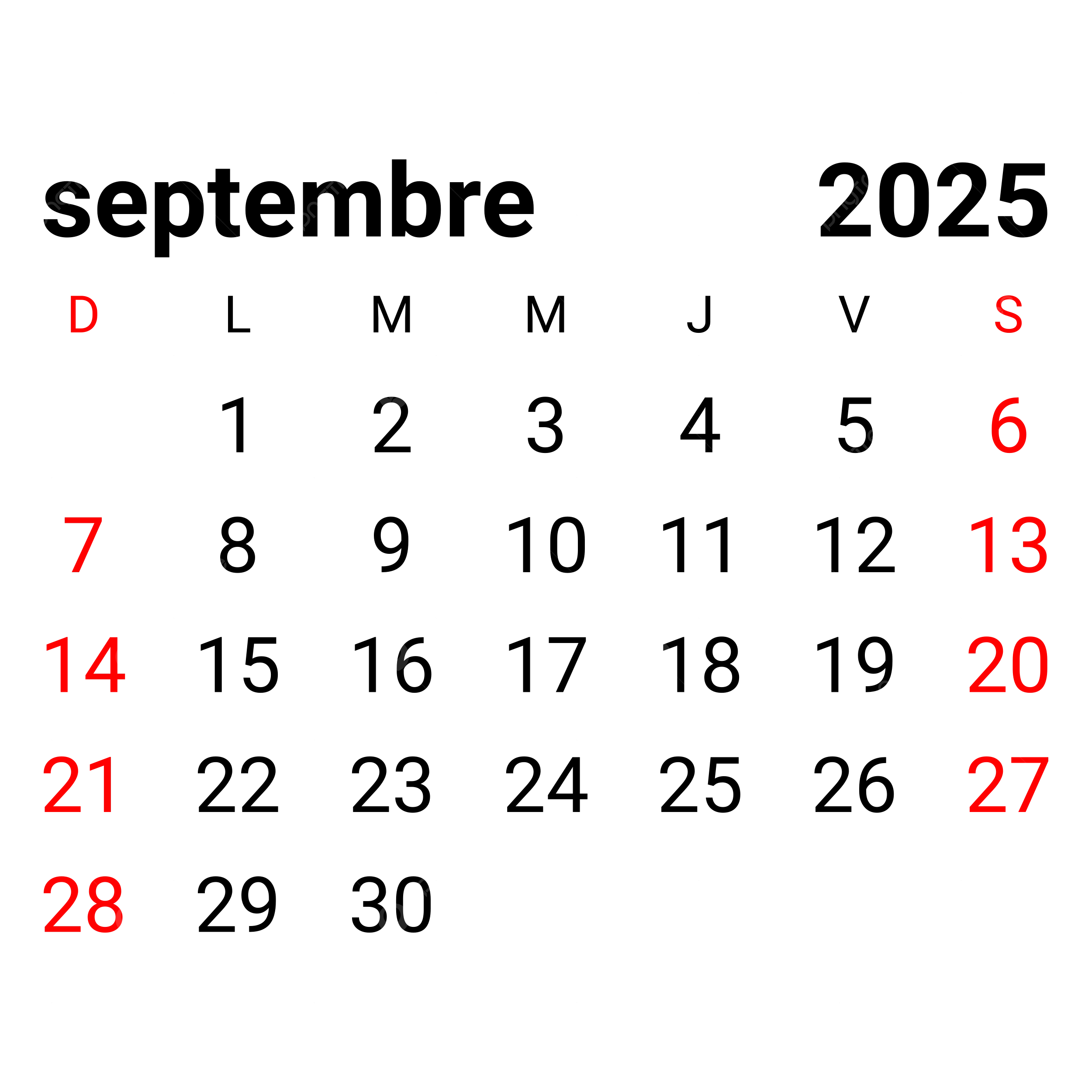 2025 September Monthly French Calendar Vector 2025 September 