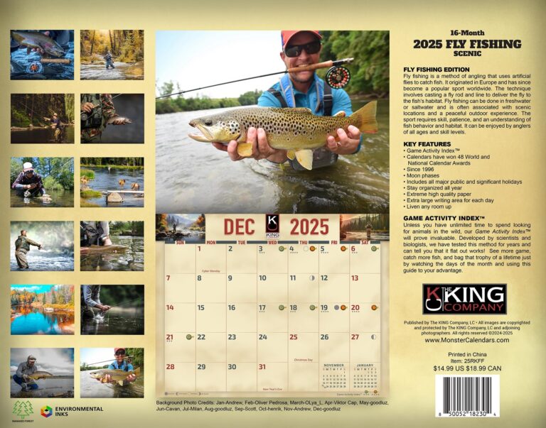Amazon 2025 Fly Fishing Wall Calendar 16 Month X Large Size 14x22 Best Fishing Calendar By The KING Company Monster Calendars Office Products