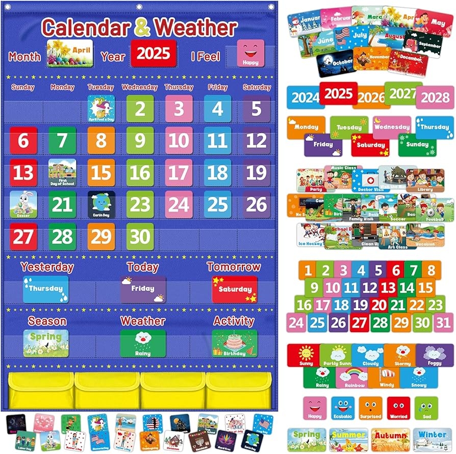 Amazon Blue Classroom Calendar Pocket Chart For Kids 
