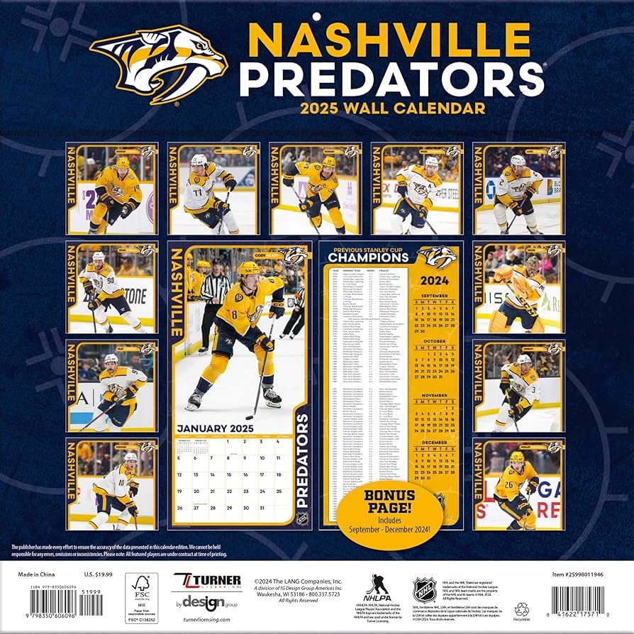 Amazon TURNER SPORTS Nashville Predators 2025 12x12 Team Wall 