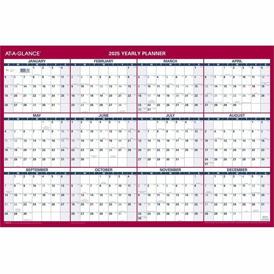 At A Glance Vertical Horizontal Reversible Wall Calendar Large 