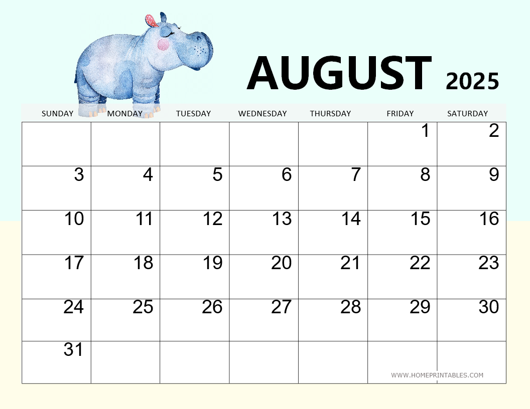 Kids August 2025 Calendar