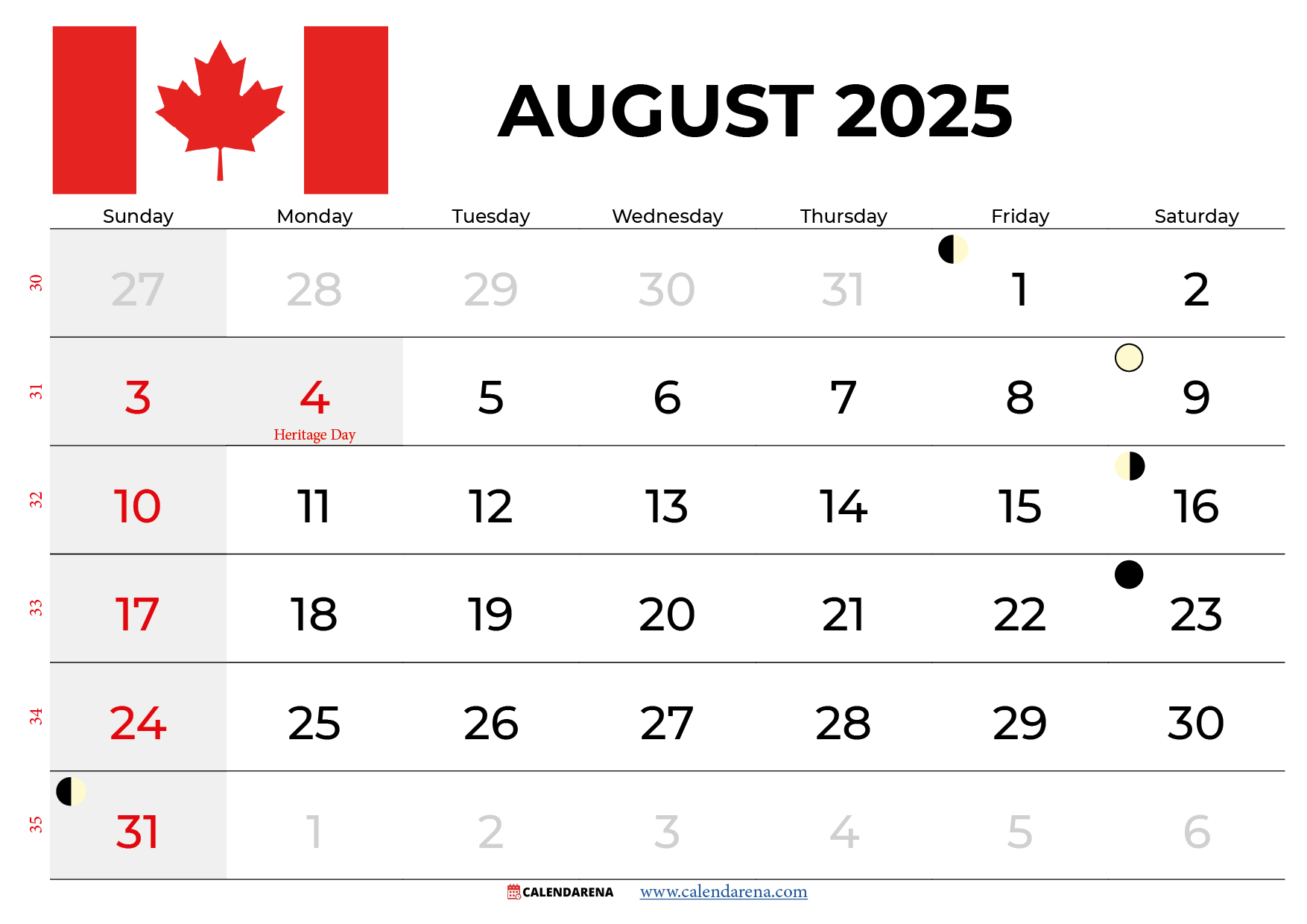 Calendar Holidays 2025 August
