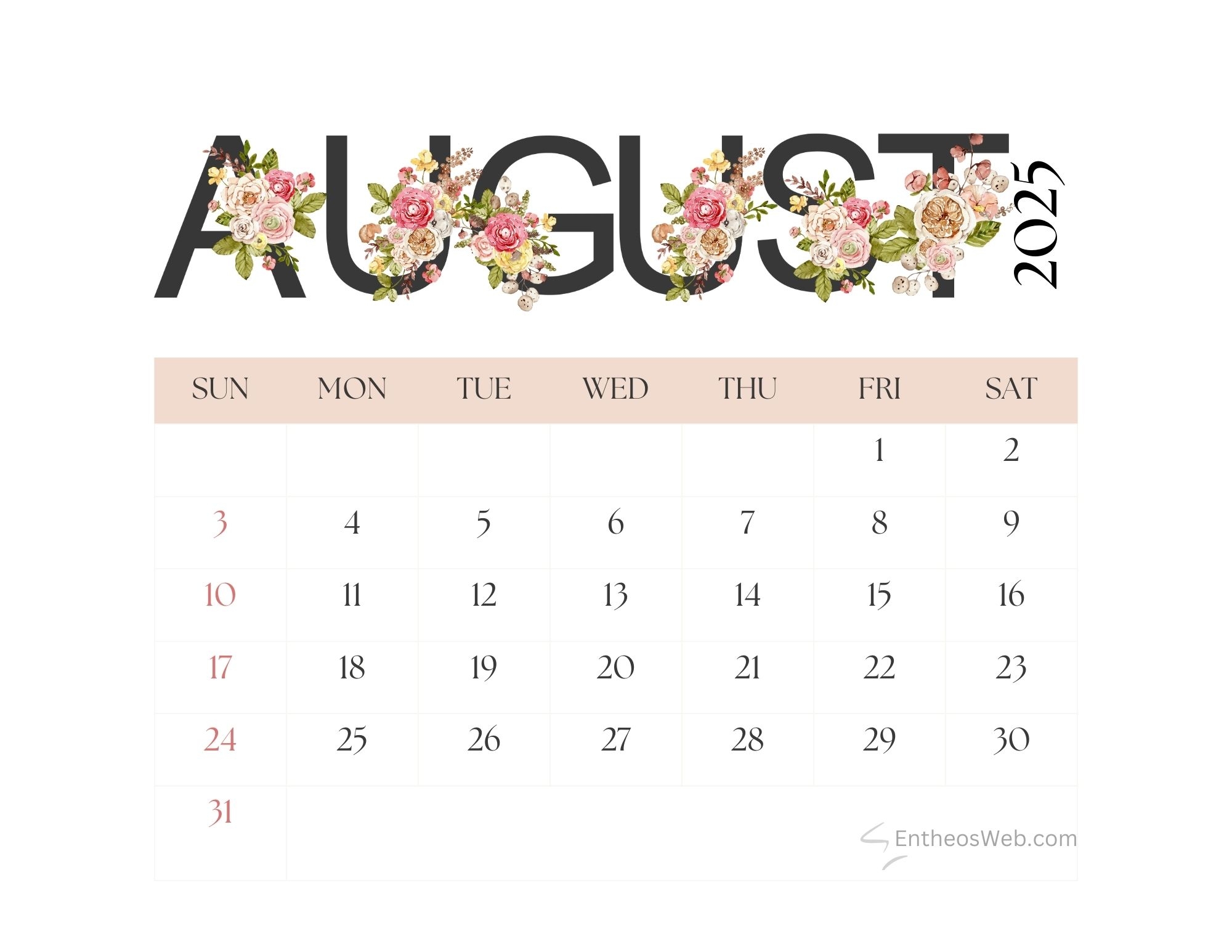 August 2025 Calendar Screensaver