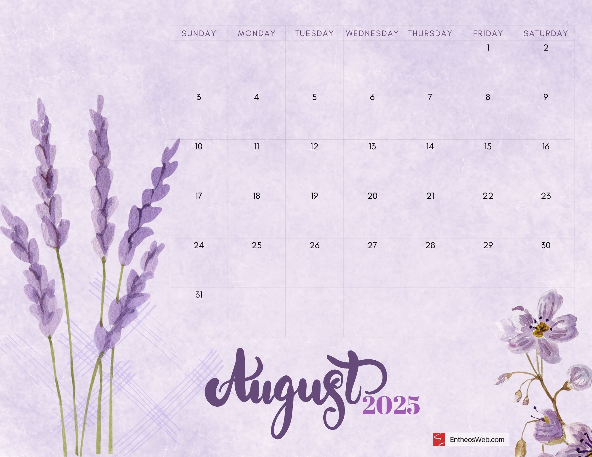 August Calendar 2025 Desktop Background