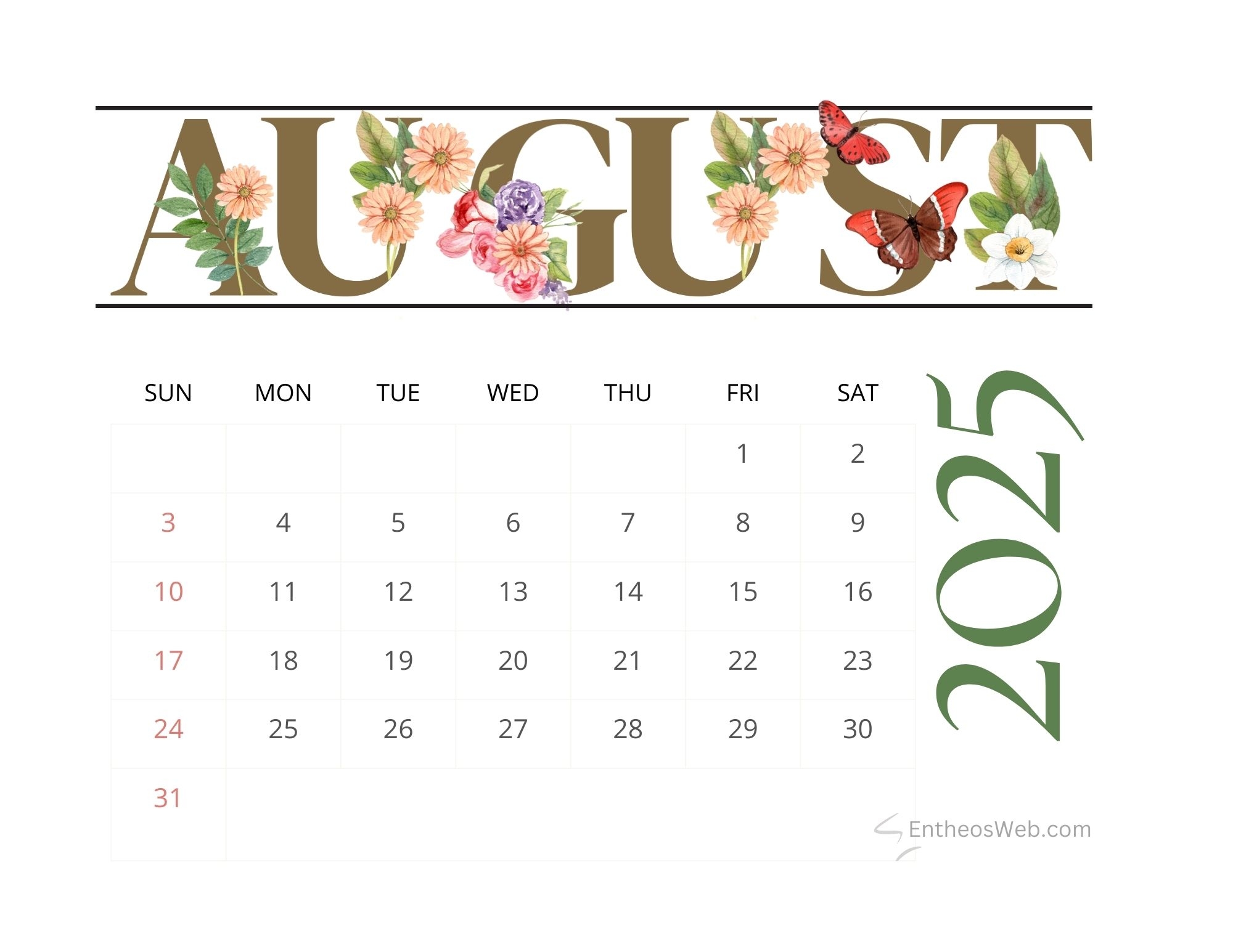 Downloadable Calendar August 2025