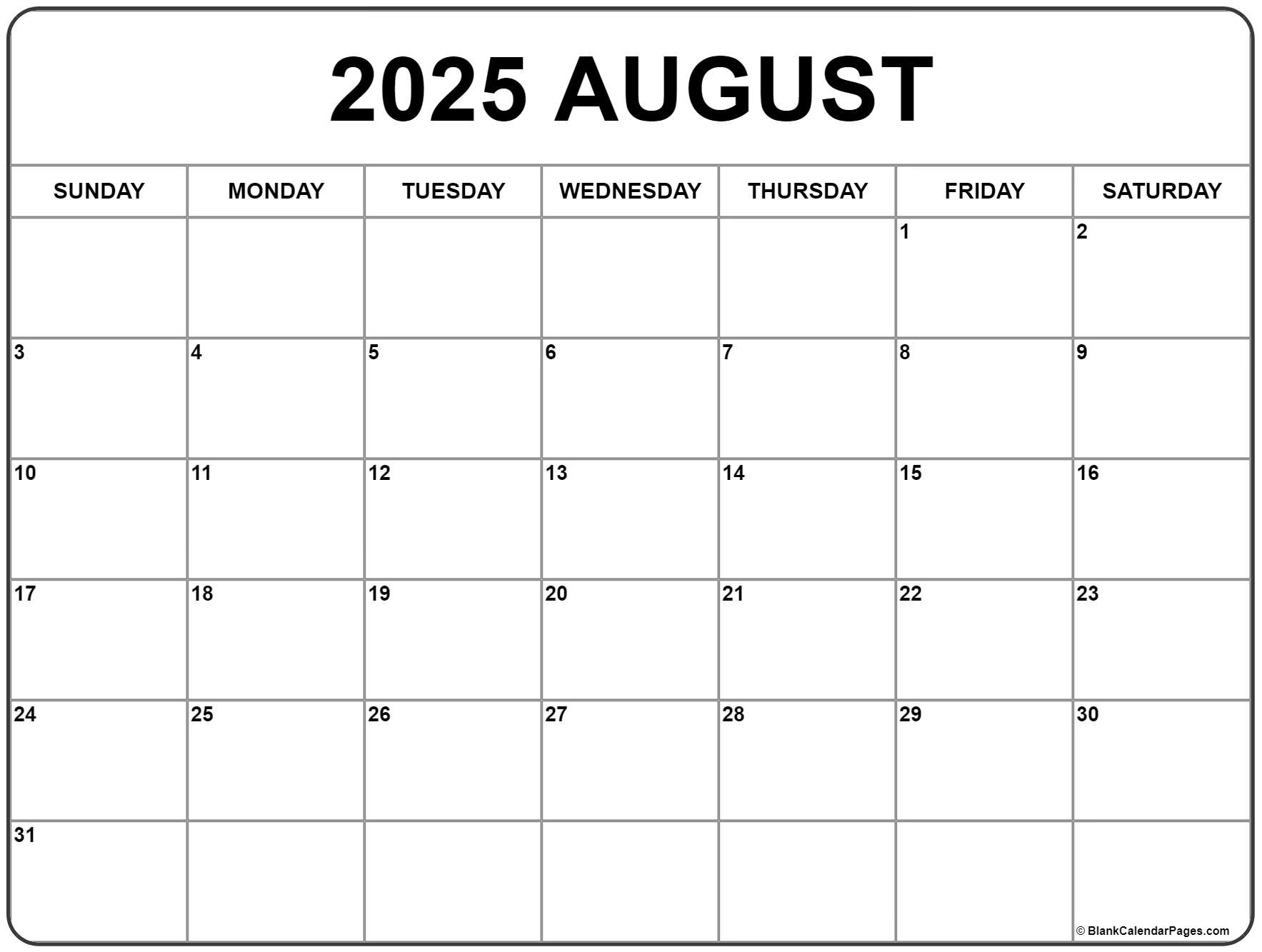 2025 Calendar In August