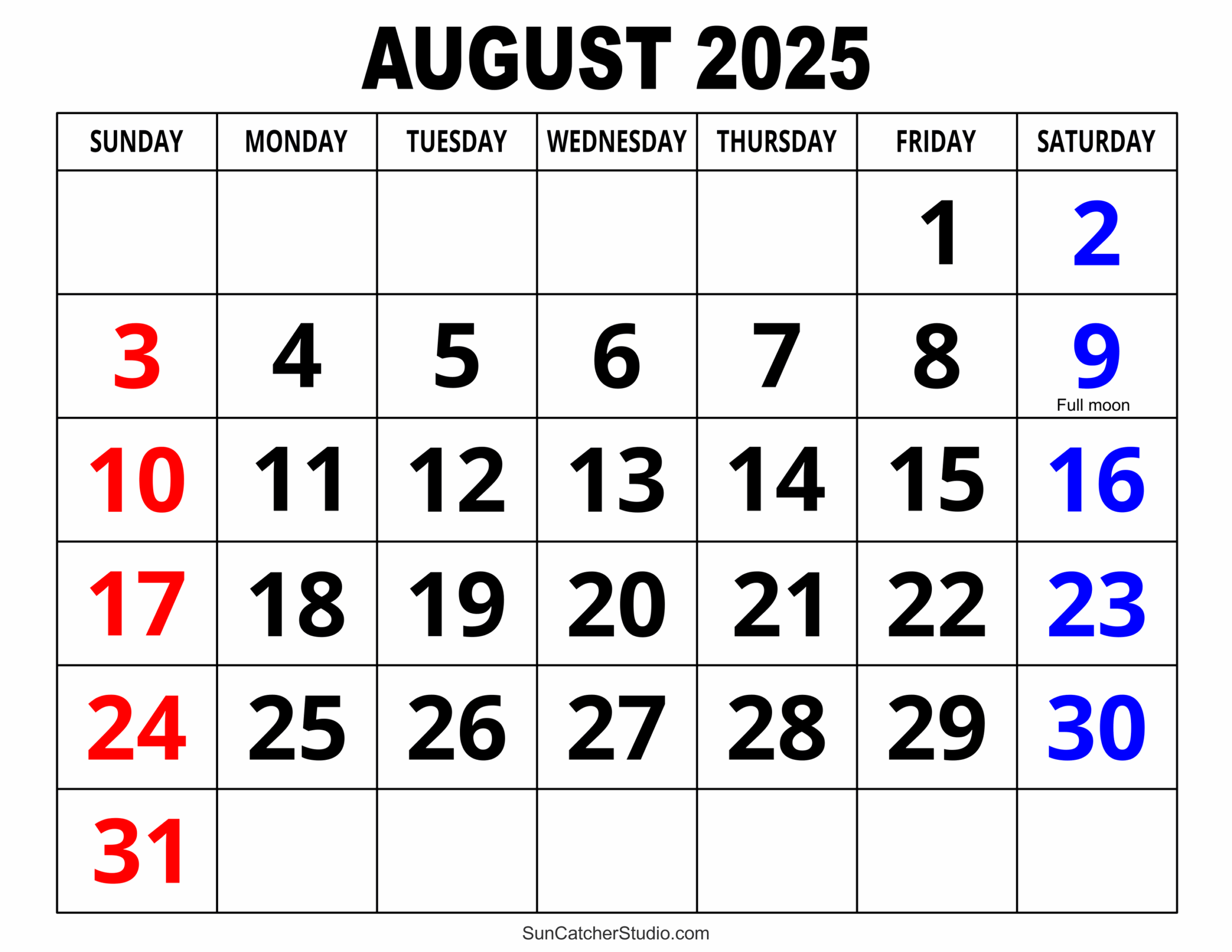 Weekly Calendar August 2025 Printable