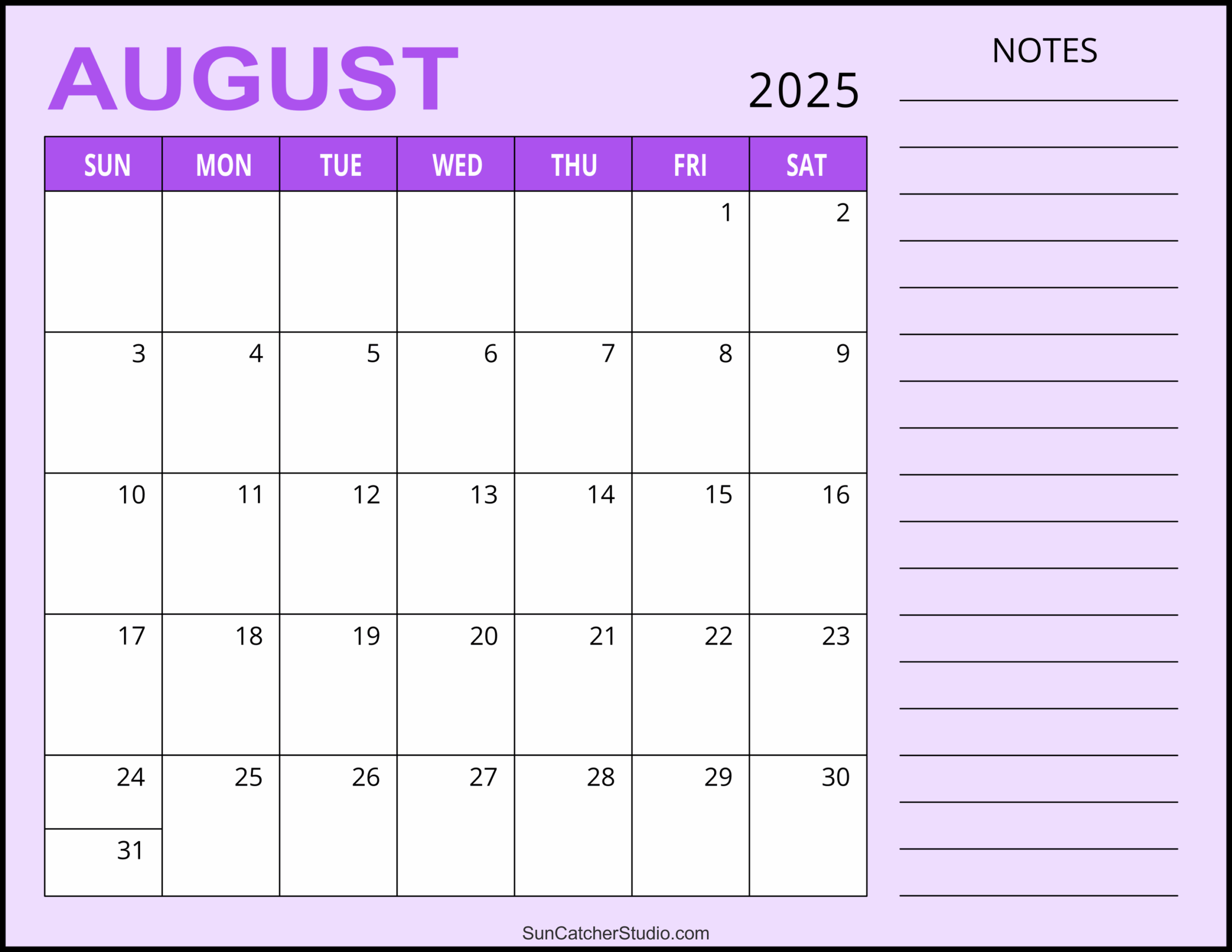 August 2025 Blank Calendar Page