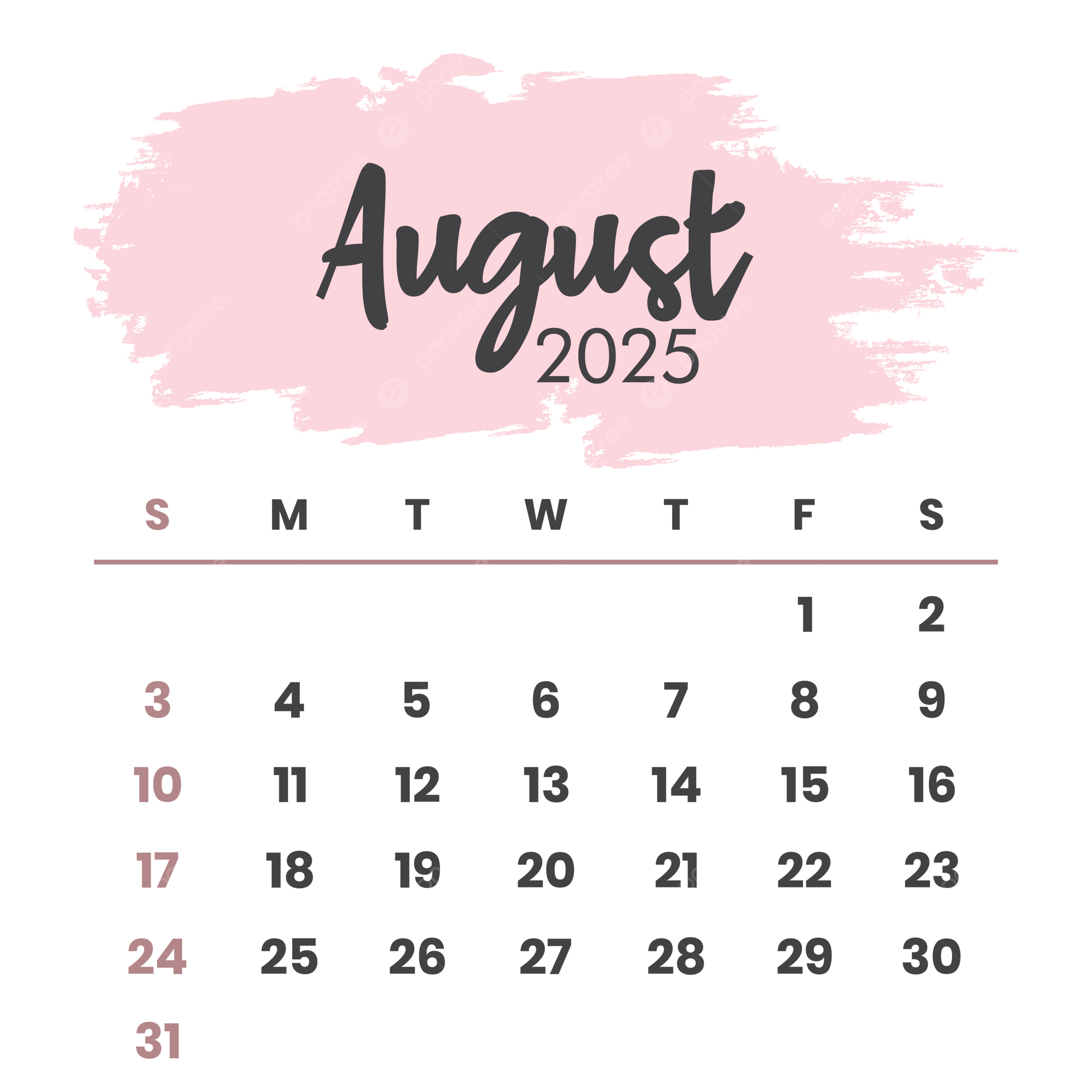 August 2025 Calendar PNG Transparent Images Free Download Vector 