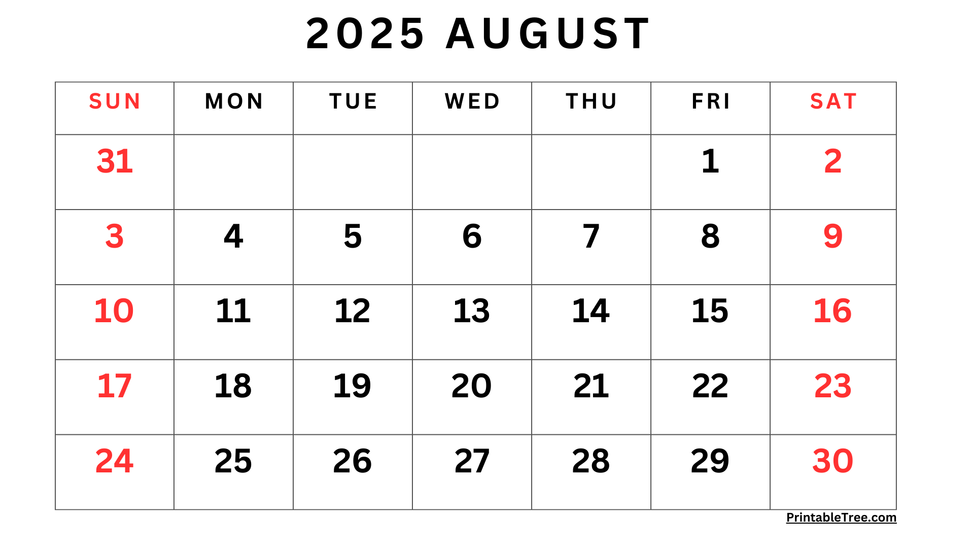 August 2025 Online Calendar