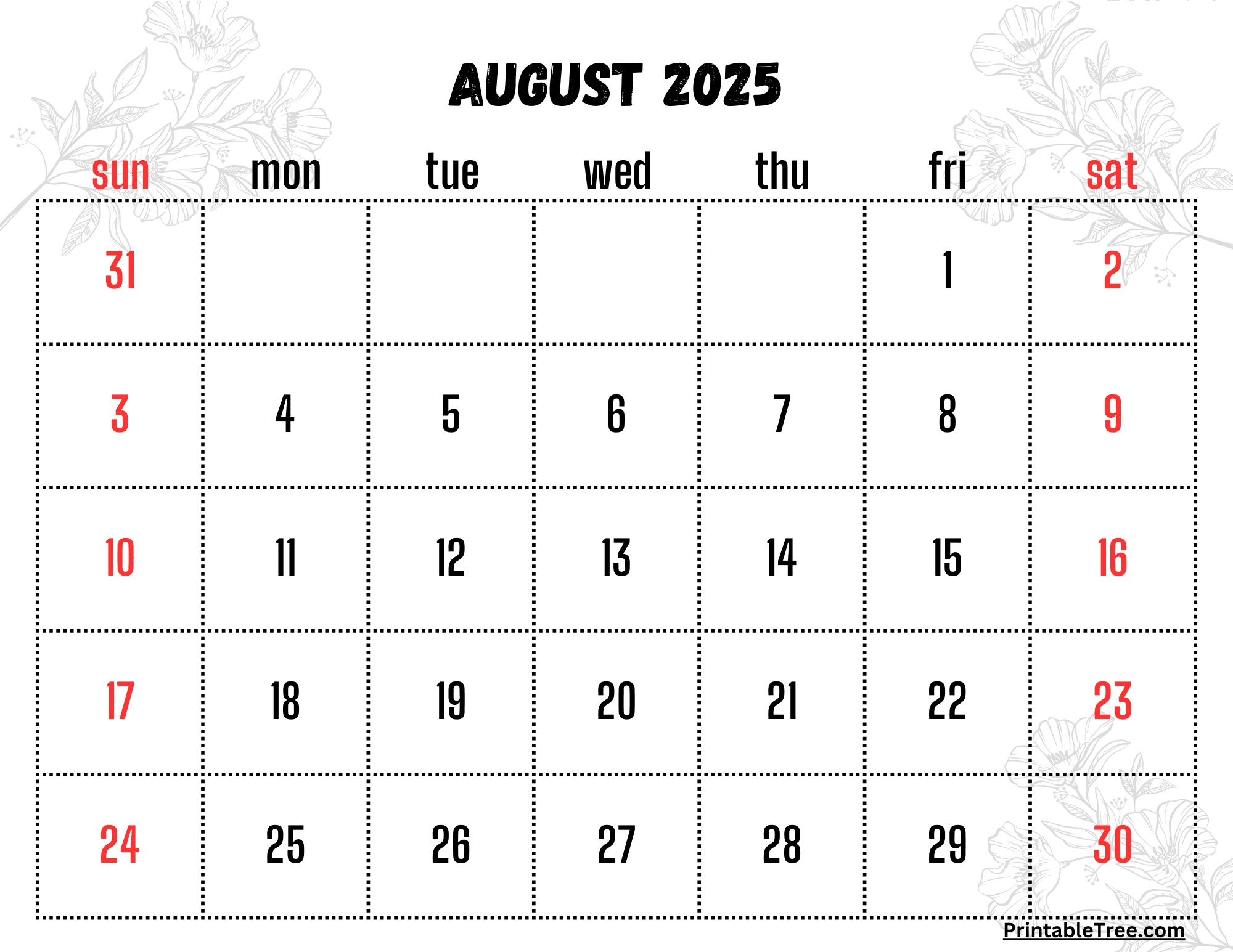 August 2025 Calendar Leave