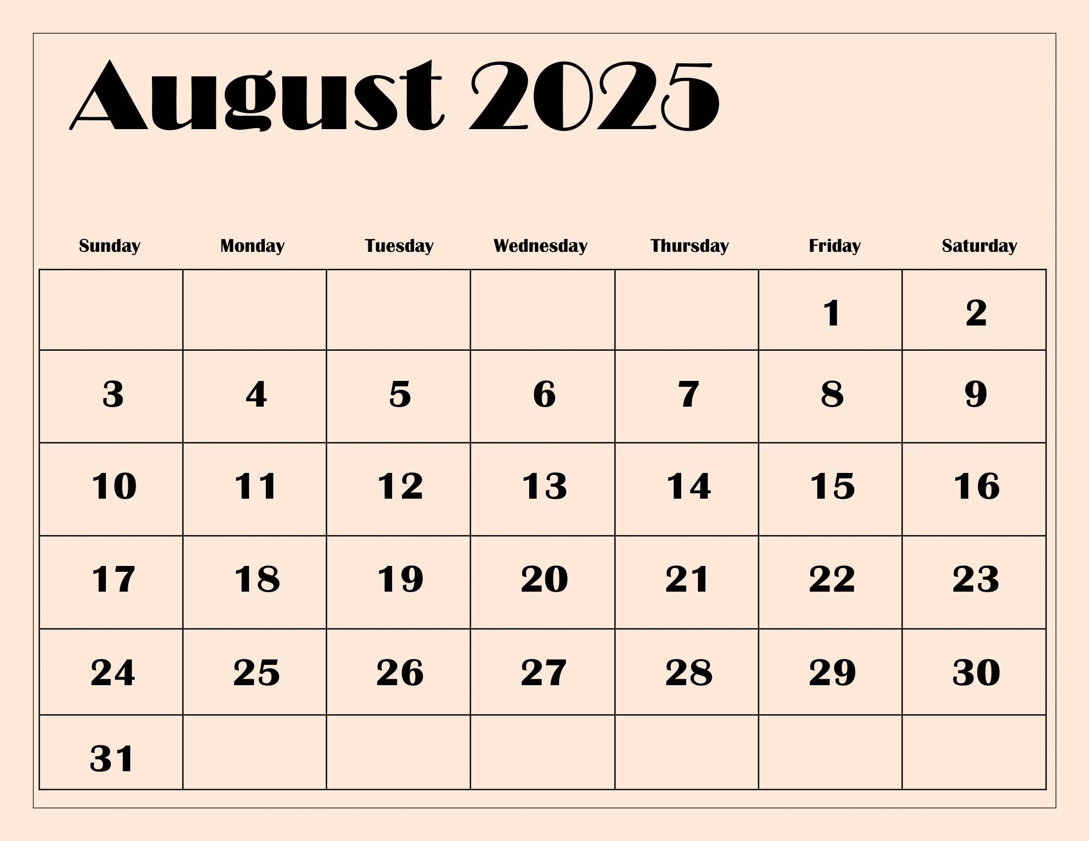Mini Calendar August 2025