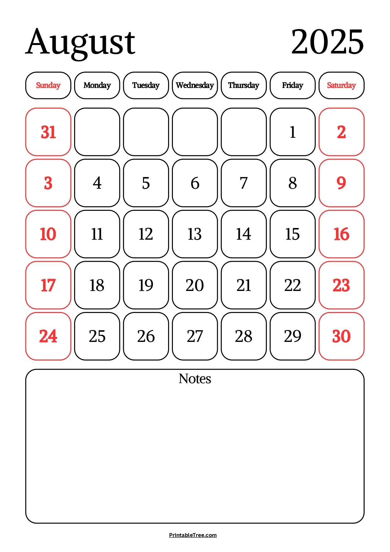 August 2025 Calendar Printable PDF Template With Holidays