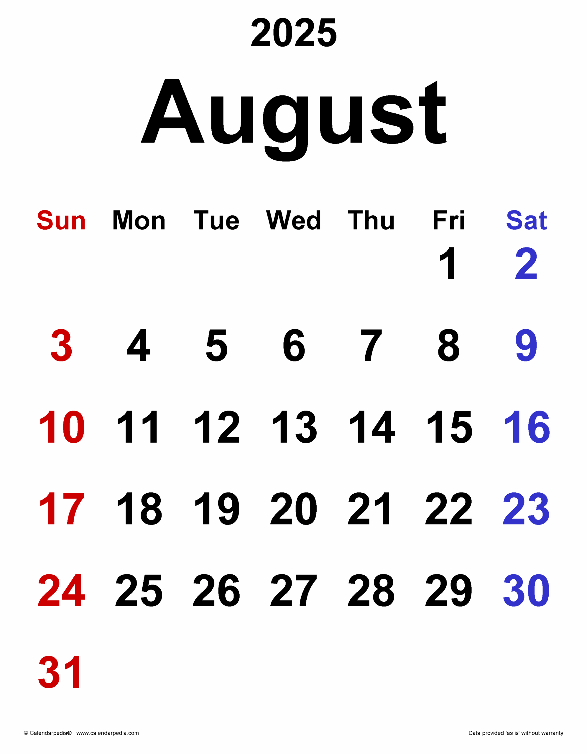 View August 2025 Calendar