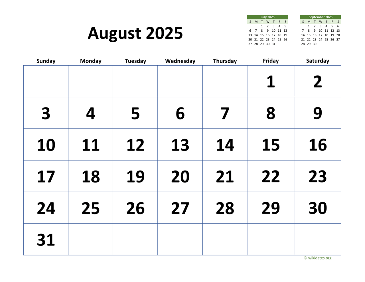 Calendar August. 2025