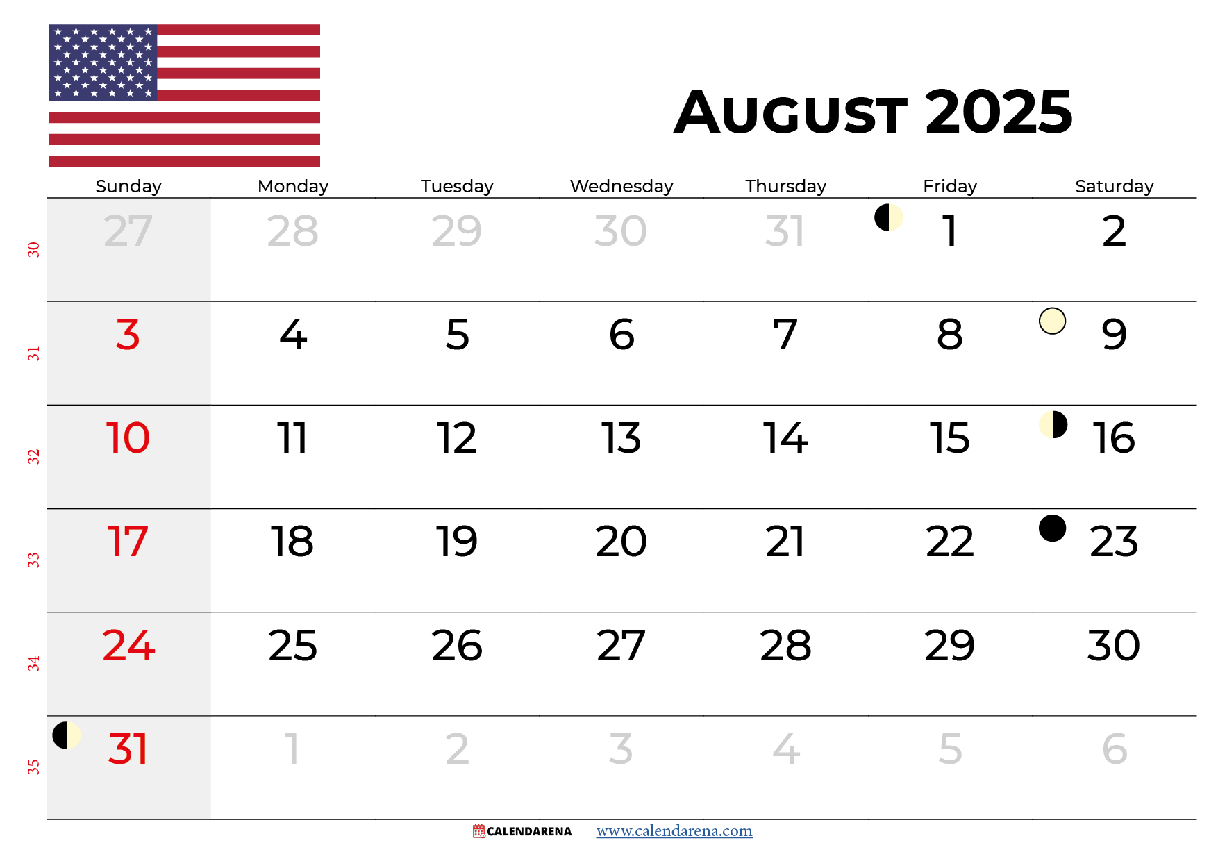Show 2025 August Calendar