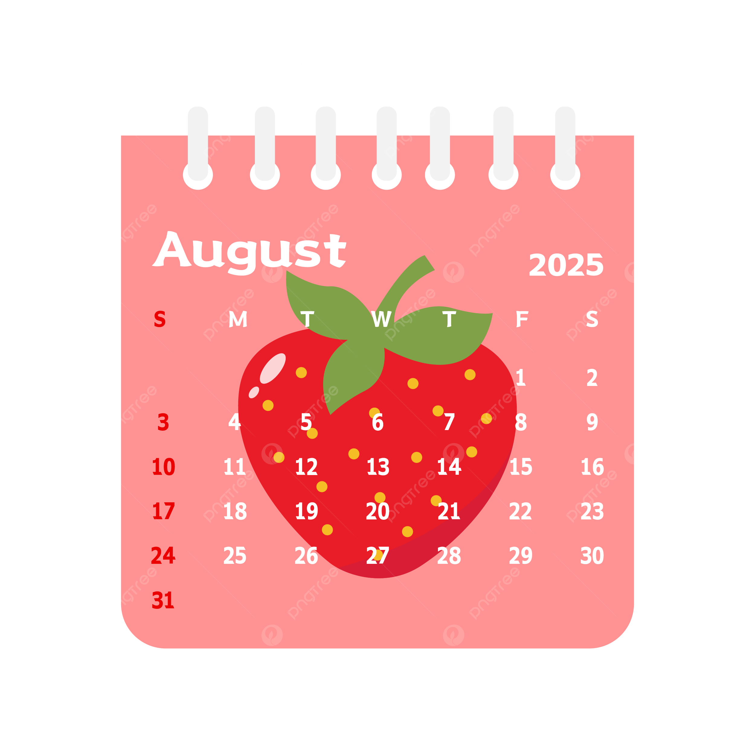 August 2025 Childrens Calendar With Cartoon Strawberries Vector Calendar August 2025 Strawberries PNG And Vector With Transparent Background For Free Download