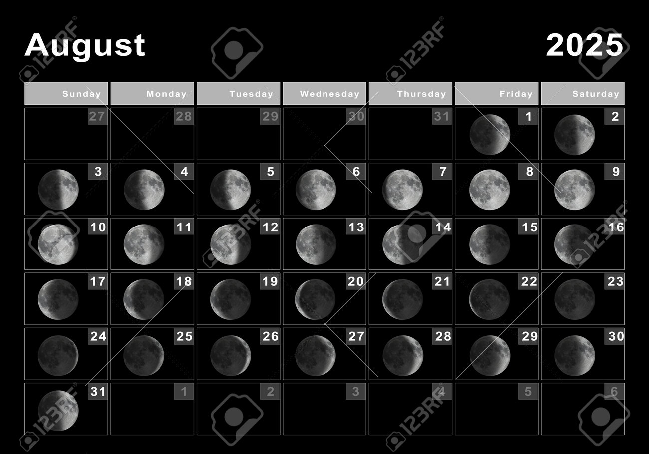 August 2025 Lunar Calendar Moon Cycles Moon Phases Stock Photo 