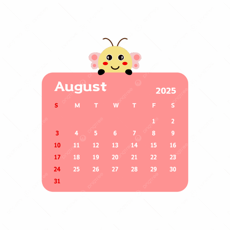 August 2025 Monthly Calendar With Cartoon Butterfly Vector Calendar August 2025 Butterfly Cartoon PNG And Vector With Transparent Background For Free Download