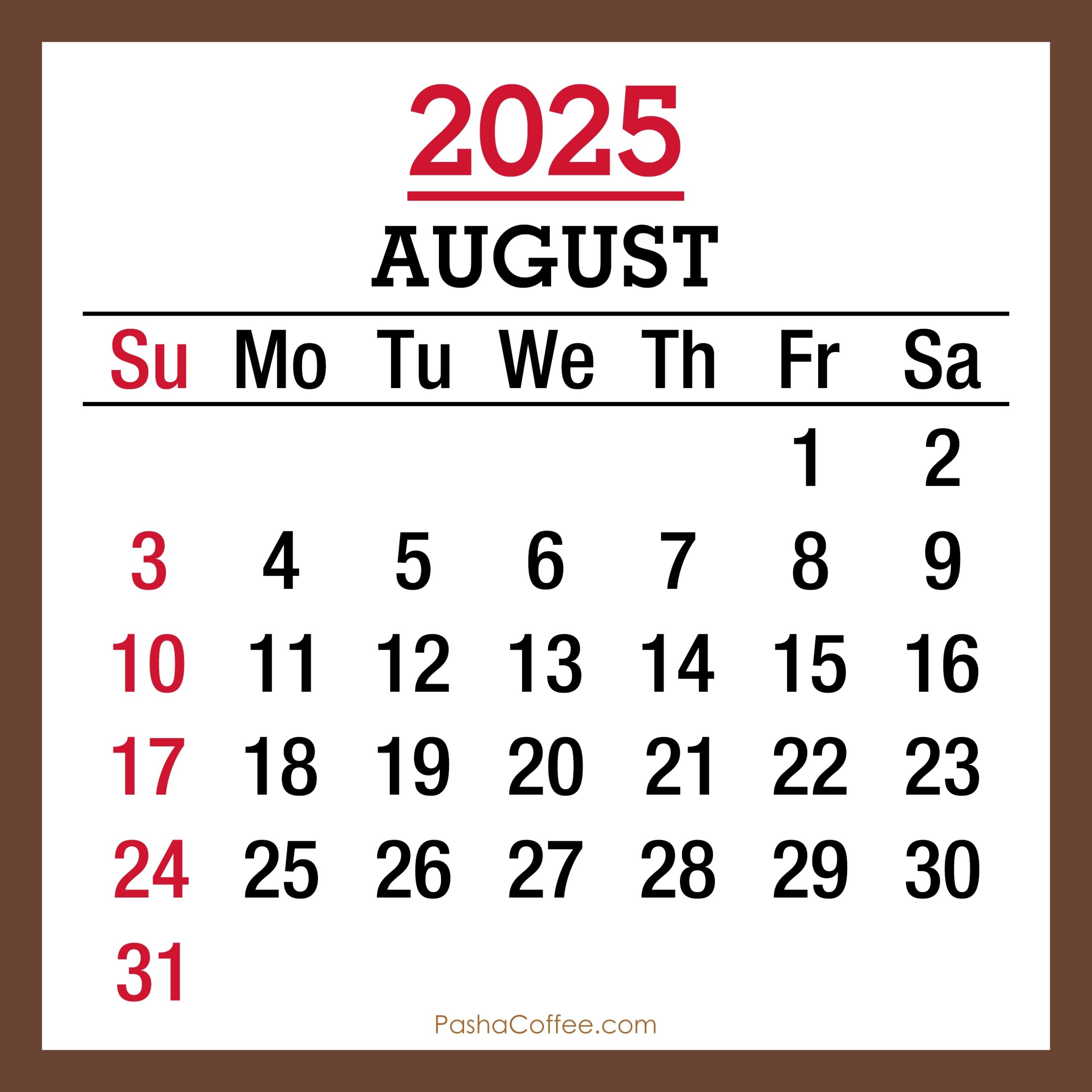 Us Calendar August 2025
